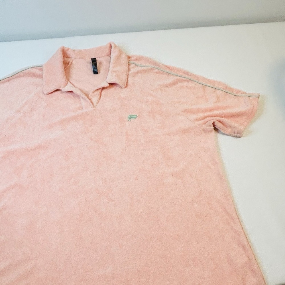 Fabletics The Island Terry Polo Pink W/Green Stripe Men’s Large - Picture 5 of 7
